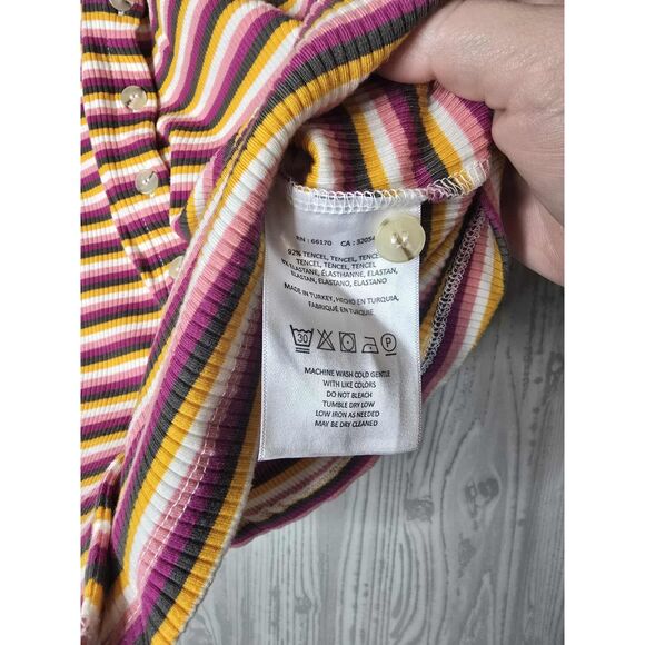 Maeve Anthropologie Striped Button Front Top Women’s Medium Ribbed Tencel Retro - Picture 5 of 5